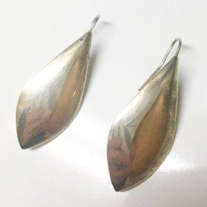 Silver Copper Teardrop Huggie Leaf Earrings